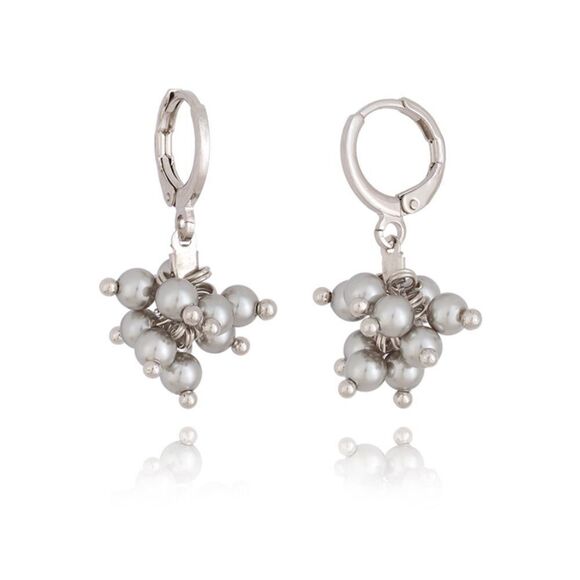 EARRING CLICK PEARLS SILVER + WHITE RHODIUM PLATED - Picture 1 of 7